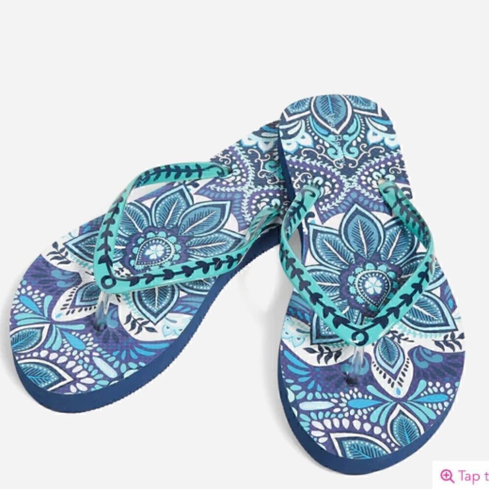 NEW! Vera Bradley Blue Island Medallion Summer Flip Flop Sandals Beach Thongs